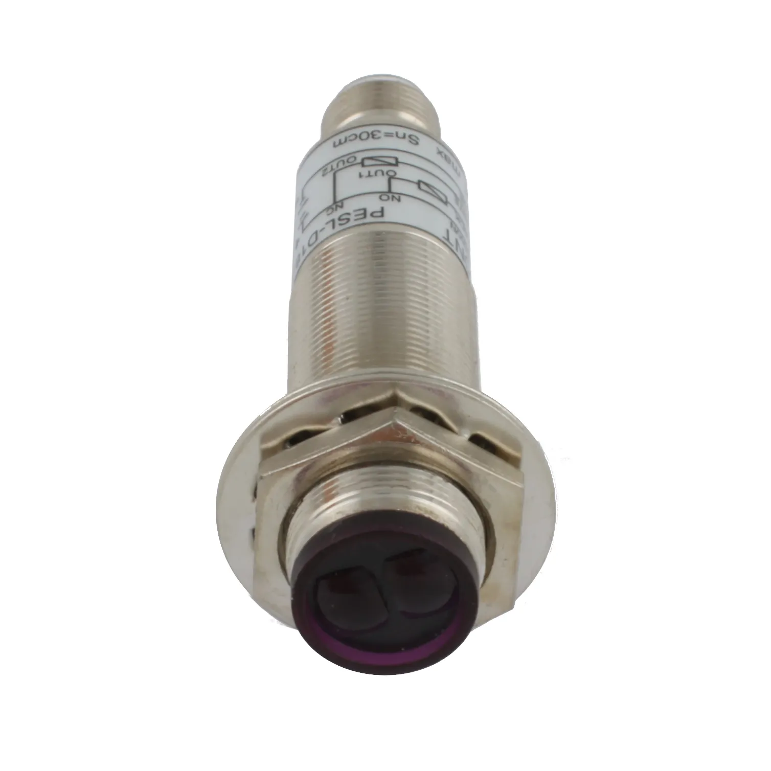 INNOCONT Фотодатчик диффузионный, М18x1, зона срабатывания до 30 см, -10 +60 С, 12…24 VDC, IP67, выход: NPN NO + NC, макс. ток 200 мА, время реакции 3 мс, разъем М12 PESL-D18-NOC30D (connector)