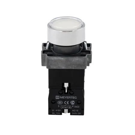 Кнопка плоская белая с подсветкой, 24V AC/DC, 1NO, IP67, металл